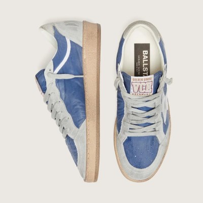 Golden Goose Ball Star In Denim-Blue Nylon With Light Gray Suede Inserts And Metallic Silver Leather Star Golden Goose Ball Star In Denim-Blue Nylon With Light Gray Suede Inserts And Metallic Silver Leather Star