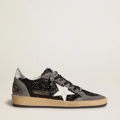 Golden Goose Ball Star In Glitter With Leather Star And Metallic Leather Heel Tab Golden Goose Ball Star In Glitter With Leather Star And Metallic Leather Heel Tab