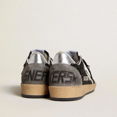 Golden Goose Ball Star In Glitter With Leather Star And Metallic Leather Heel Tab Golden Goose Ball Star In Glitter With Leather Star And Metallic Leather Heel Tab