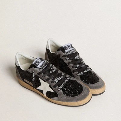 Golden Goose Ball Star In Glitter With Leather Star And Metallic Leather Heel Tab Golden Goose Ball Star In Glitter With Leather Star And Metallic Leather Heel Tab