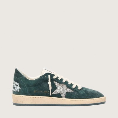 Golden Goose Ball Star In Green Suede With Silver Glitter Star Golden Goose Ball Star In Green Suede With Silver Glitter Star