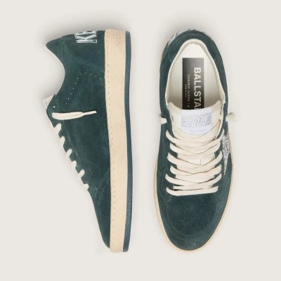 Golden Goose Ball Star In Green Suede With Silver Glitter Star Golden Goose Ball Star In Green Suede With Silver Glitter Star