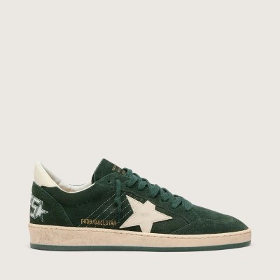 Golden Goose Ball Star In Green Suede With White Leather Star And Heel Tab Golden Goose Ball Star In Green Suede With White Leather Star And Heel Tab