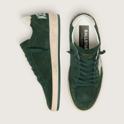 Golden Goose Ball Star In Green Suede With White Leather Star And Heel Tab Golden Goose Ball Star In Green Suede With White Leather Star And Heel Tab