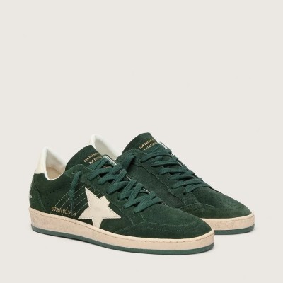 Golden Goose Ball Star In Green Suede With White Leather Star And Heel Tab Golden Goose Ball Star In Green Suede With White Leather Star And Heel Tab