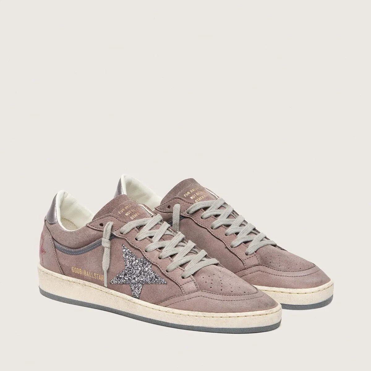 Golden Goose Ball Star In Lavender Suede With Silver Glitter Star And Laminated Leather Heel Tab Golden Goose Ball Star In Lavender Suede With Silver Glitter Star And Laminated Leather Heel Tab