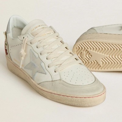 Golden Goose Ball Star In Leather With Platinum Suede Star And Multicolor Floral Embroidery Golden Goose Ball Star In Leather With Platinum Suede Star And Multicolor Floral Embroidery