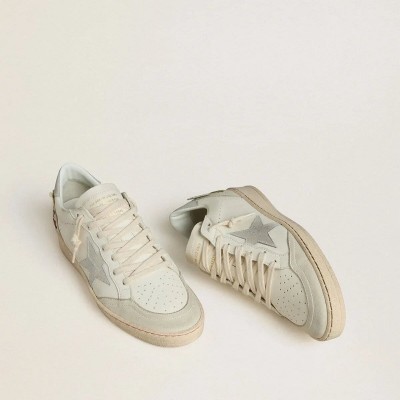 Golden Goose Ball Star In Leather With Platinum Suede Star And Multicolor Floral Embroidery Golden Goose Ball Star In Leather With Platinum Suede Star And Multicolor Floral Embroidery
