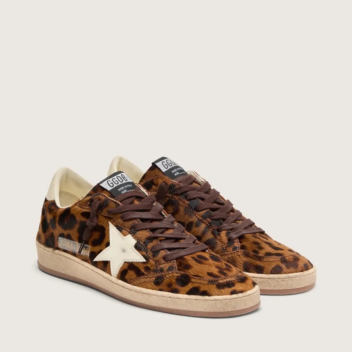 Golden Goose Ball Star In Leopard-Print Pony Skin With Cream Star Golden Goose Ball Star In Leopard-Print Pony Skin With Cream Star