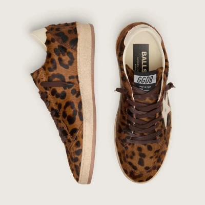 Golden Goose Ball Star In Leopard-Print Pony Skin With Cream Star Golden Goose Ball Star In Leopard-Print Pony Skin With Cream Star