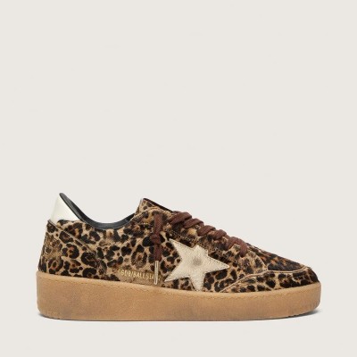 Golden Goose Ball Star In Leopard-Print Pony Skin With Platinum Leather Star And White Leather Heel Tab Golden Goose Ball Star In Leopard-Print Pony Skin With Platinum Leather Star And White Leather Heel Tab