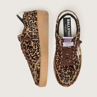 Golden Goose Ball Star In Leopard-Print Pony Skin With Platinum Leather Star And White Leather Heel Tab Golden Goose Ball Star In Leopard-Print Pony Skin With Platinum Leather Star And White Leather Heel Tab
