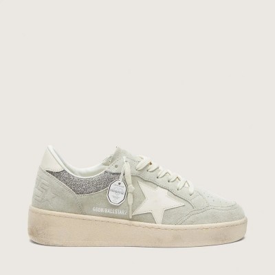 Golden Goose Ball Star In Light Gray Suede With Star And Glitter Inserts Golden Goose Ball Star In Light Gray Suede With Star And Glitter Inserts
