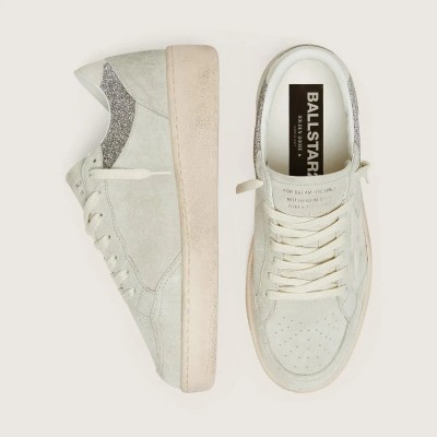 Golden Goose Ball Star In Light Gray Suede With Star And Glitter Inserts Golden Goose Ball Star In Light Gray Suede With Star And Glitter Inserts