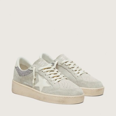 Golden Goose Ball Star In Light Gray Suede With Star And Glitter Inserts Golden Goose Ball Star In Light Gray Suede With Star And Glitter Inserts