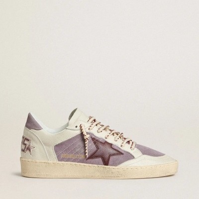Golden Goose Ball Star In Lilac Suede With Burgundy Leather Star And Lilac Suede Heel Tab