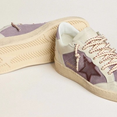 Golden Goose Ball Star In Lilac Suede With Burgundy Leather Star And Lilac Suede Heel Tab