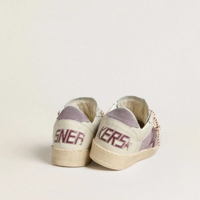 Golden Goose Ball Star In Lilac Suede With Burgundy Leather Star And Lilac Suede Heel Tab