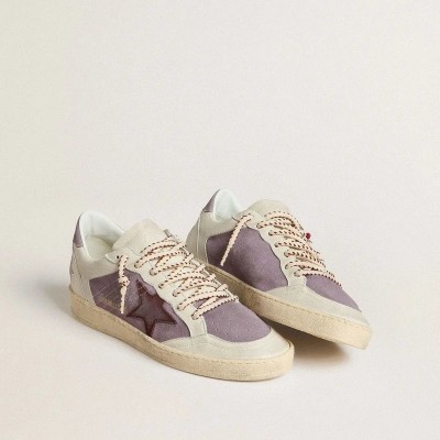 Golden Goose Ball Star In Lilac Suede With Burgundy Leather Star And Lilac Suede Heel Tab Golden Goose Ball Star In Lilac Suede With Burgundy Leather Star And Lilac Suede Heel Tab