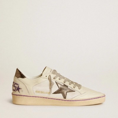 Golden Goose Ball Star In Mesh And Leather With Metallic Leather Star And Heel Tab Golden Goose Ball Star In Mesh And Leather With Metallic Leather Star And Heel Tab