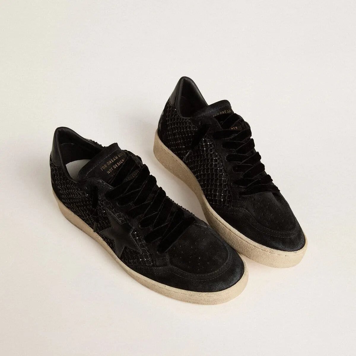 Golden Goose Ball Star In Mesh With Swarovski Crystals And Black Laminated Leather Star And Heel Tab Golden Goose Ball Star In Mesh With Swarovski Crystals And Black Laminated Leather Star And Heel Tab