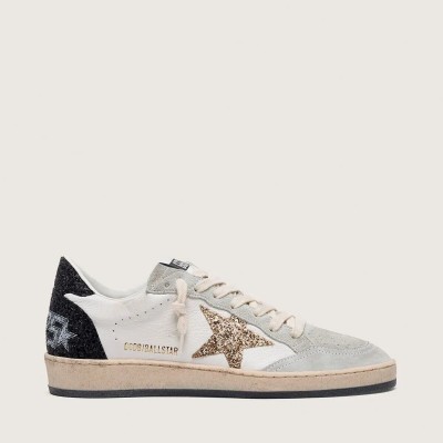 Golden Goose Ball Star In Nappa And Suede With Glitter Star And Black Heel Tab Golden Goose Ball Star In Nappa And Suede With Glitter Star And Black Heel Tab