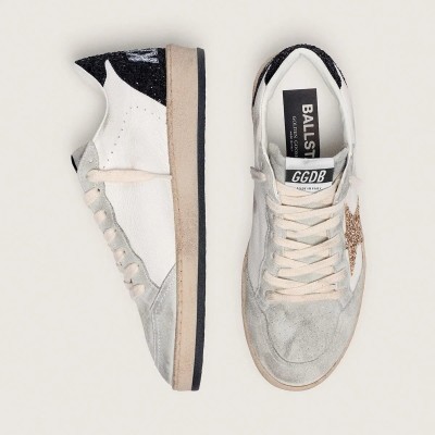 Golden Goose Ball Star In Nappa And Suede With Glitter Star And Black Heel Tab Golden Goose Ball Star In Nappa And Suede With Glitter Star And Black Heel Tab