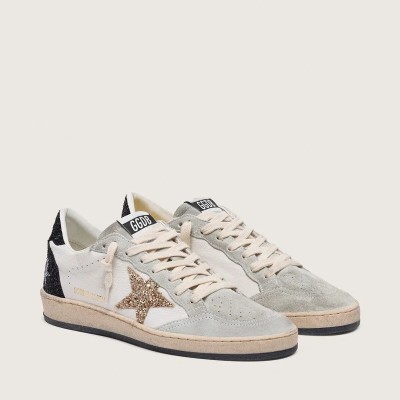 Golden Goose Ball Star In Nappa And Suede With Glitter Star And Black Heel Tab Golden Goose Ball Star In Nappa And Suede With Glitter Star And Black Heel Tab
