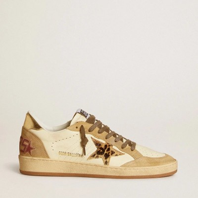 Golden Goose Ball Star In Nappa And Suede With Pony Skin Star And Metallic Heel Tab