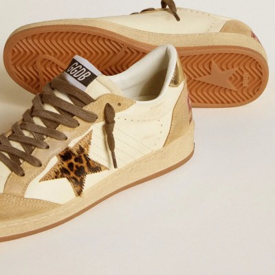 Golden Goose Ball Star In Nappa And Suede With Pony Skin Star And Metallic Heel Tab
