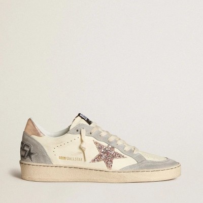 Golden Goose Ball Star In Nappa With Glitter Star And Metallic Heel Tab Golden Goose Ball Star In Nappa With Glitter Star And Metallic Heel Tab