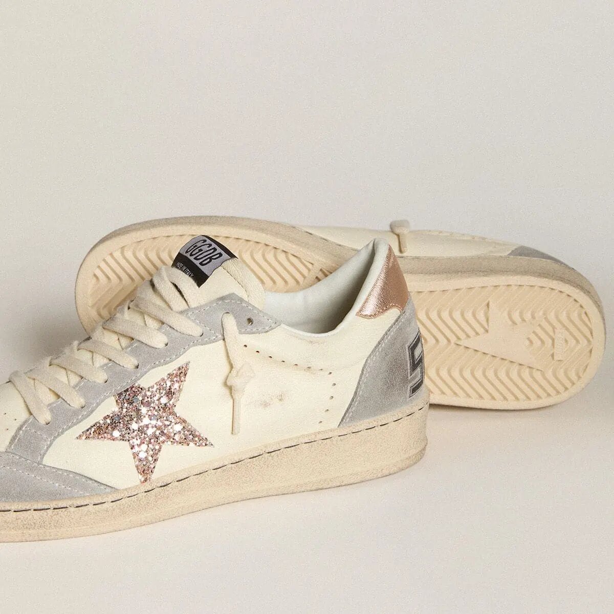 Golden Goose Ball Star In Nappa With Glitter Star And Metallic Heel Tab Golden Goose Ball Star In Nappa With Glitter Star And Metallic Heel Tab
