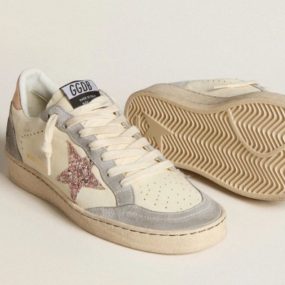 Golden Goose Ball Star In Nappa With Glitter Star And Metallic Heel Tab Golden Goose Ball Star In Nappa With Glitter Star And Metallic Heel Tab