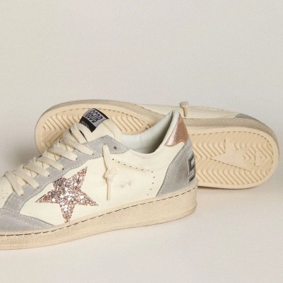 Golden Goose Ball Star In Nappa With Glitter Star And Metallic Heel Tab Golden Goose Ball Star In Nappa With Glitter Star And Metallic Heel Tab