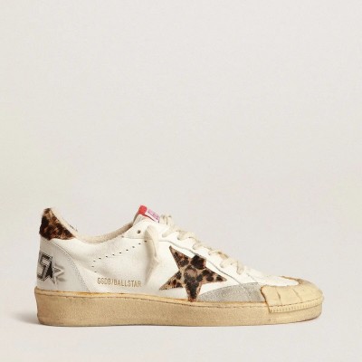 Golden Goose Ball Star In Nappa With Leopard-Print Pony Skin Star And Heel Tab Golden Goose Ball Star In Nappa With Leopard-Print Pony Skin Star And Heel Tab