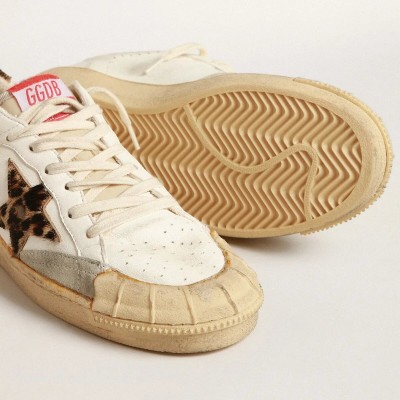 Golden Goose Ball Star In Nappa With Leopard-Print Pony Skin Star And Heel Tab Golden Goose Ball Star In Nappa With Leopard-Print Pony Skin Star And Heel Tab