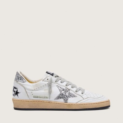 Golden Goose Ball Star In Nappa With Silver Glitter Star And Heel Tab Golden Goose Ball Star In Nappa With Silver Glitter Star And Heel Tab