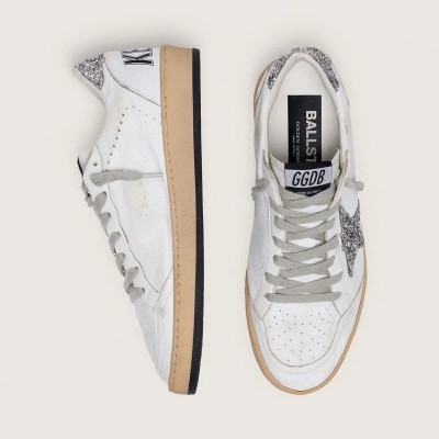 Golden Goose Ball Star In Nappa With Silver Glitter Star And Heel Tab Golden Goose Ball Star In Nappa With Silver Glitter Star And Heel Tab