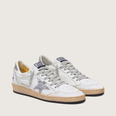 Golden Goose Ball Star In Nappa With Silver Glitter Star And Heel Tab Golden Goose Ball Star In Nappa With Silver Glitter Star And Heel Tab