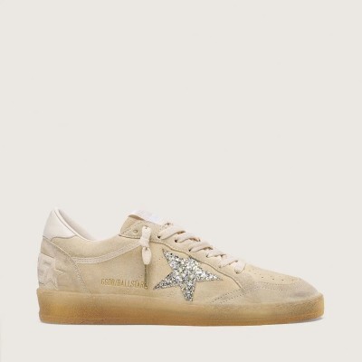 Golden Goose Ball Star In Pearl Suede With Silver Glitter Star Golden Goose Ball Star In Pearl Suede With Silver Glitter Star