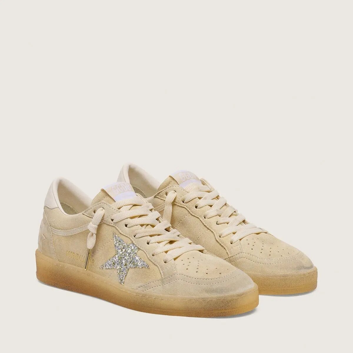 Golden Goose Ball Star In Pearl Suede With Silver Glitter Star Golden Goose Ball Star In Pearl Suede With Silver Glitter Star