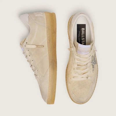 Golden Goose Ball Star In Pearl Suede With Silver Glitter Star Golden Goose Ball Star In Pearl Suede With Silver Glitter Star