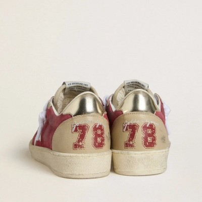 Golden Goose Ball Star In Red Suede With White Crackle Suede Star And Platinum Leather Heel Tab Golden Goose Ball Star In Red Suede With White Crackle Suede Star And Platinum Leather Heel Tab