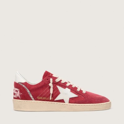 Golden Goose Ball Star In Red Suede With White Leather Star And Heel Tab Golden Goose Ball Star In Red Suede With White Leather Star And Heel Tab