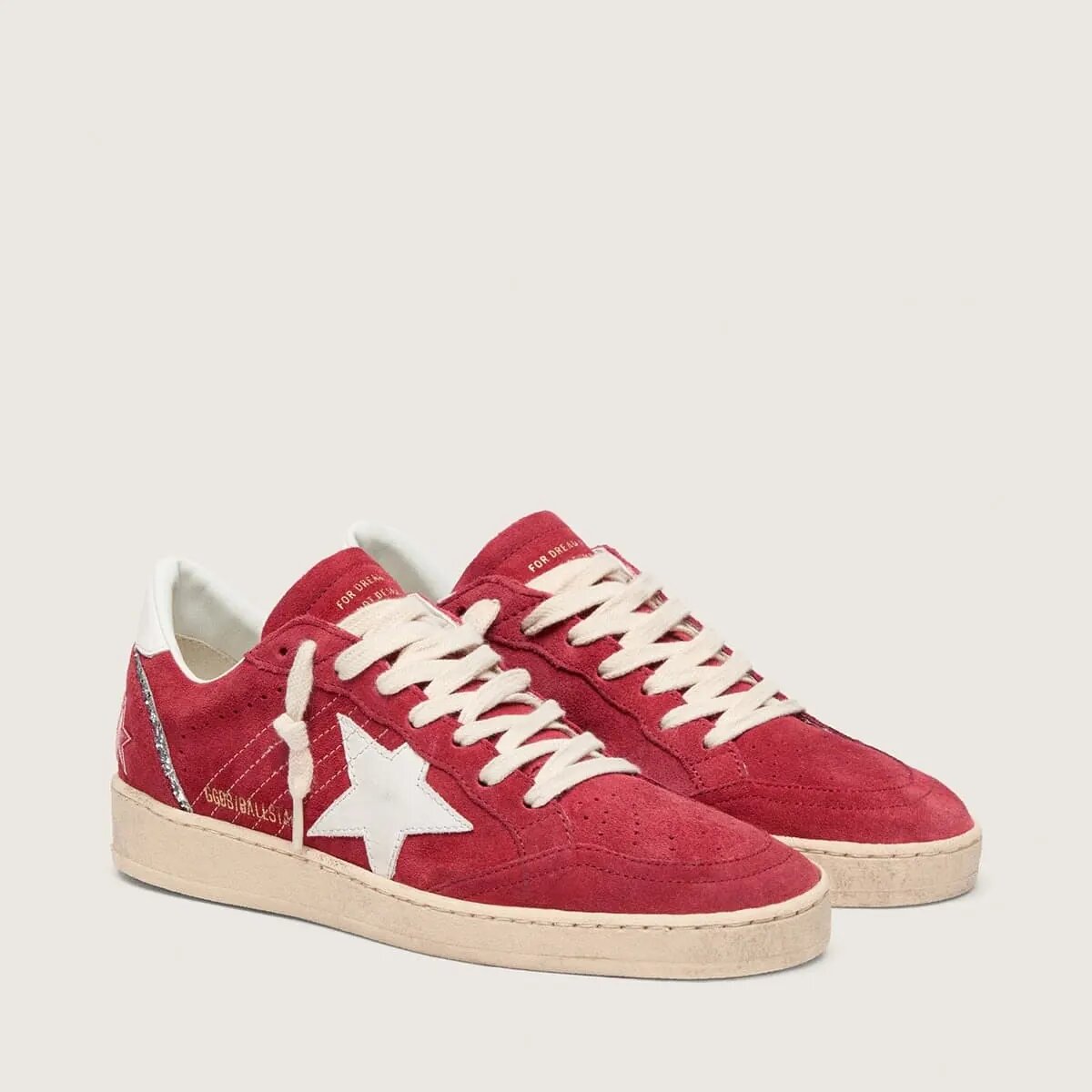 Golden Goose Ball Star In Red Suede With White Leather Star And Heel Tab Golden Goose Ball Star In Red Suede With White Leather Star And Heel Tab