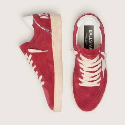 Golden Goose Ball Star In Red Suede With White Leather Star And Heel Tab Golden Goose Ball Star In Red Suede With White Leather Star And Heel Tab