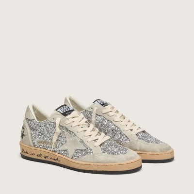 Golden Goose Ball Star In Silver Glitter With Ice-Gray Suede Inserts Golden Goose Ball Star In Silver Glitter With Ice-Gray Suede Inserts
