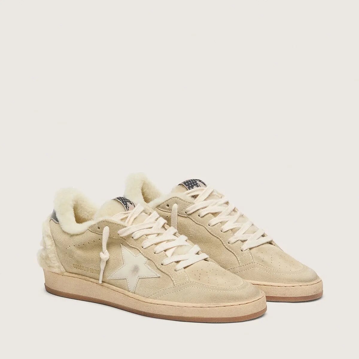 Golden Goose Ball Star In Suede And Shearling With White Patent Leather Star Golden Goose Ball Star In Suede And Shearling With White Patent Leather Star