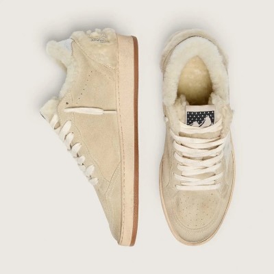 Golden Goose Ball Star In Suede And Shearling With White Patent Leather Star Golden Goose Ball Star In Suede And Shearling With White Patent Leather Star