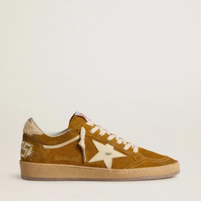 Golden Goose Ball Star In Suede With Beige Leather Star And Pony Skin Heel Tab Golden Goose Ball Star In Suede With Beige Leather Star And Pony Skin Heel Tab
